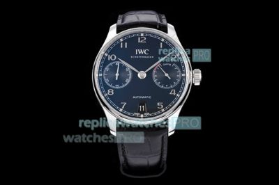 Replica IWC Schaffhausen Portuguese 7 Days Power Reserve watch Stainless Steel Case Black Face